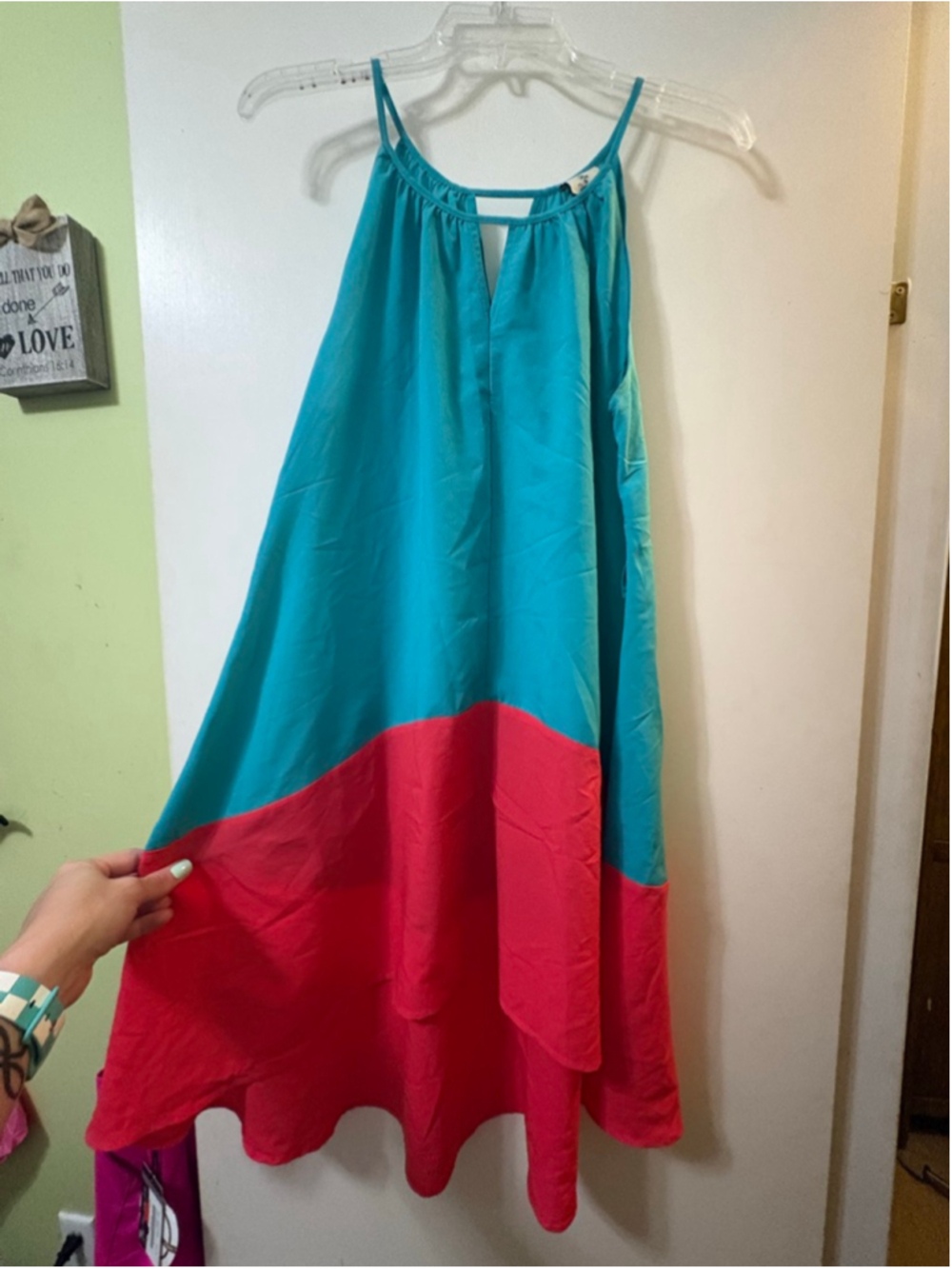 Women's Hot & Delicious High Low Dress L Teal Coral